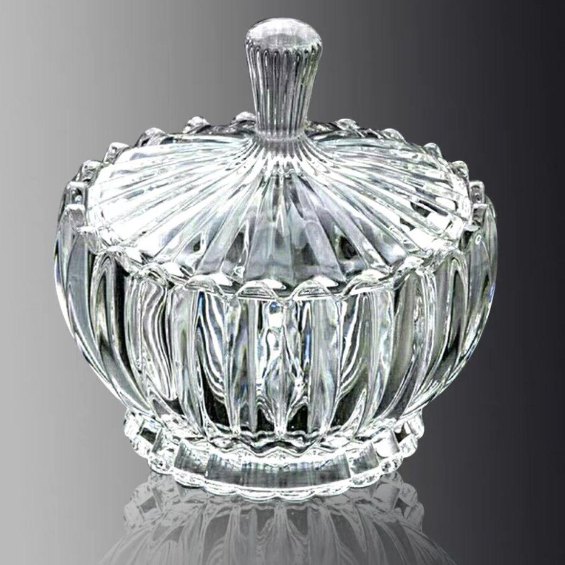 

European Style Crystal Glass Sugar Bowl - Light Luxury Candy & Dried Fruit Storage Jar for Weddings
