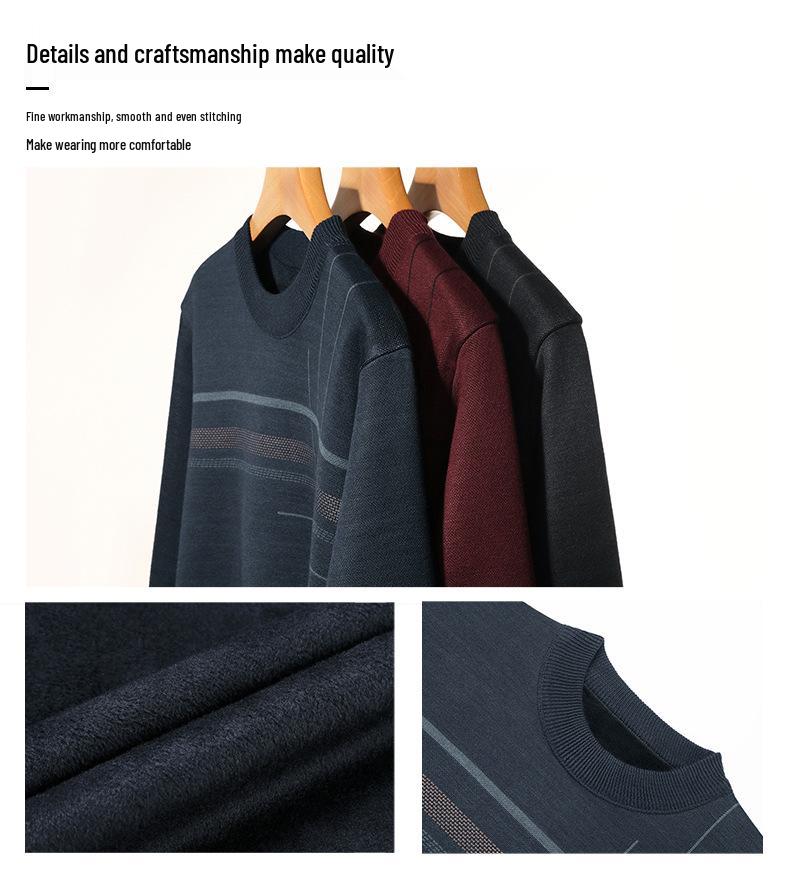 Gestreifter Winterpullover für Herren mit Fleecefutter - Rundhalsausschnitt, Dick & Warm, Gestrickte Basis