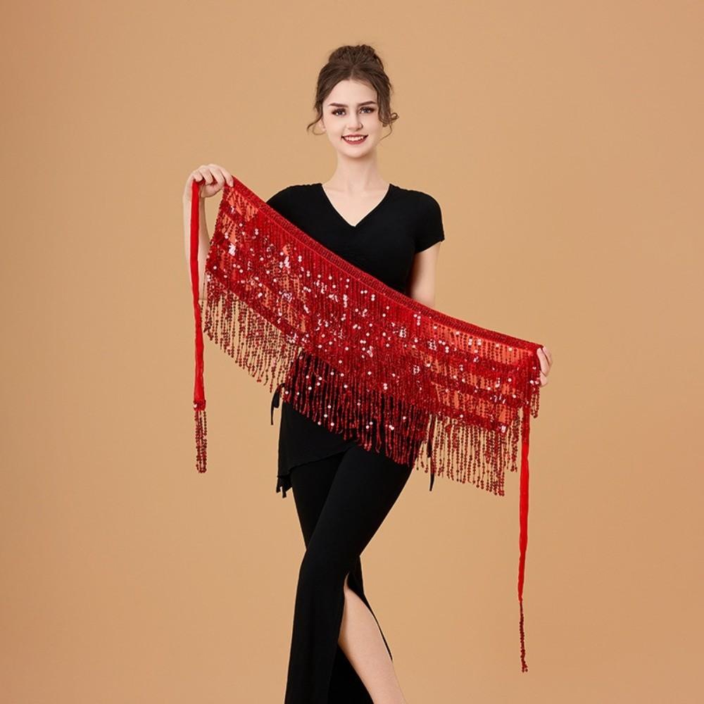 Shiny Sequin Hipscarf 4-Row Dance Wrap-skirt Fringe Hipwrap Belly Dance Belt  Dancer