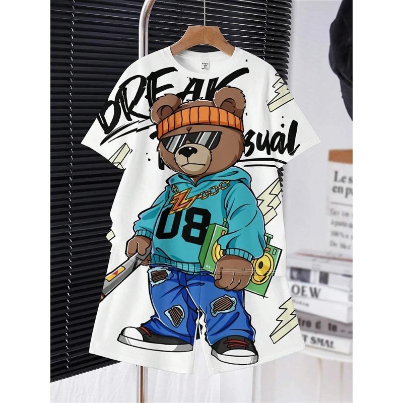 Directional Opening, Hot-Selling Model for Girls, Tie-Dye with Letter Print, T-Shirt and Shorts Suit, Casual Style