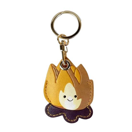 Keychain Pendant Cartoon Flame Shape Key Holder Imitation Leather Access Control Card Holder Protective Cover Decorative Keychain Accessory жёлтый