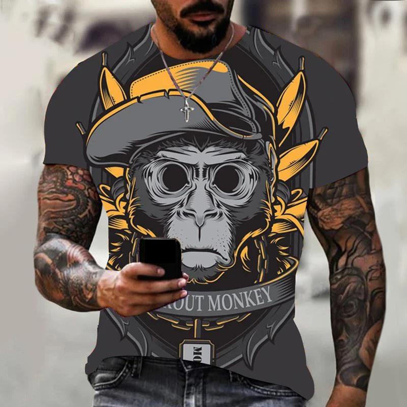 Camiseta Masculina Tamanho Plus XXS-6XL Camiseta Estampada com Gráfico de Macaco Engraçado 3D Para Mulheres Moda Tops de Manga Curta Camisetas Roupas Masculinas