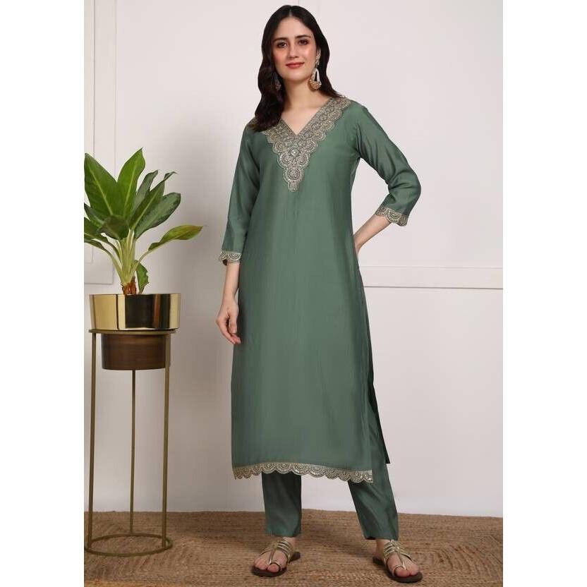 Women Party Wear Kurta Pant Dupatta Set Indian Pure Silk Salwar Kameez Kurti VF-20158