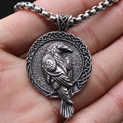 Nordic Charm Necklace Viking Crow Pendant Black Bird Celtic Crow Necklace Men's Popular Ornament