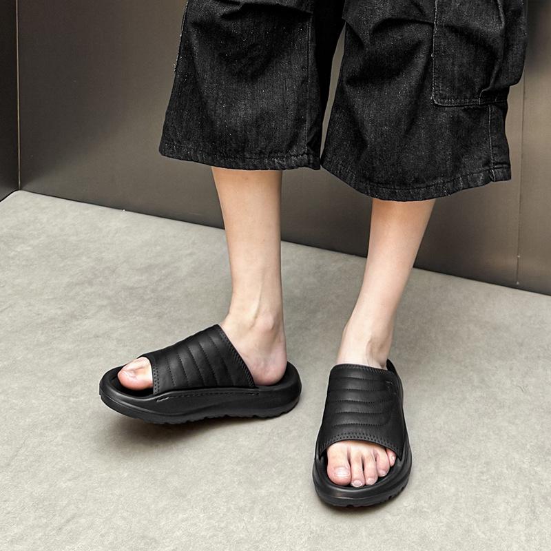 Men's Outer Slippers Premium Outdoor Casual Non-slip Wear-resistant Word Beach Shoes 371299 Olive green-J