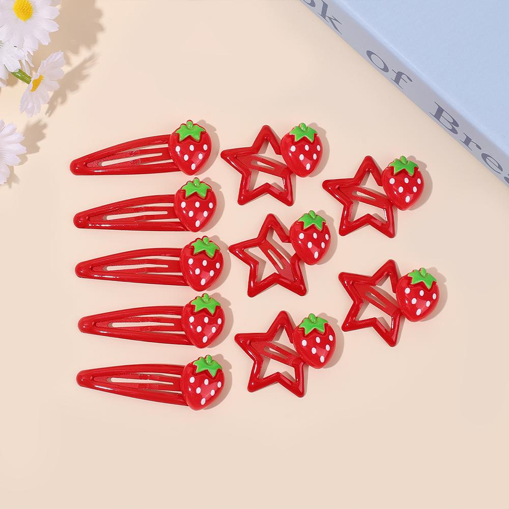 10Pcs/Set Baby Bangs BB Hair Clips Cute Sweet Strawberry Star Side Hairpins For Girls Children Daily Headwear Hair Accessories