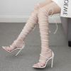 2025 New Women Gladiator Roman Sandals Sexy Open Toe Square Head Thin Band Cross Strap 11cm High Heel Shoe Sexy Club Pumps