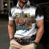 Women Short Sleeve Polo Shirt Light Beige Black Dense Leopard Print Half Zip Lapel Top