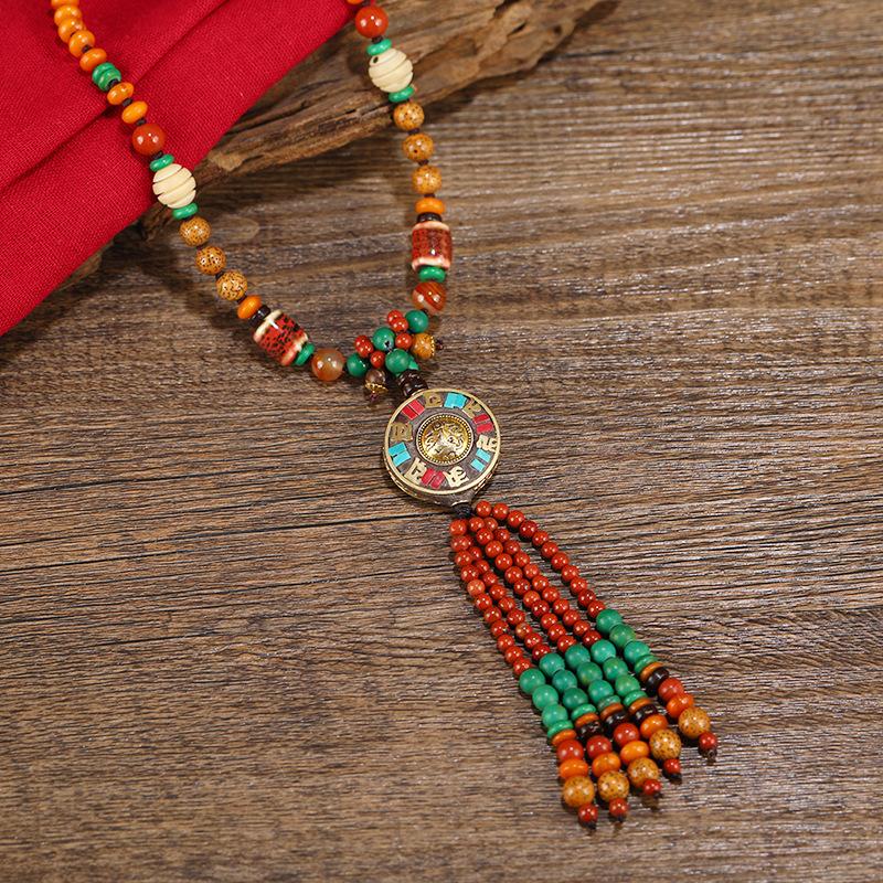 Original Handmade Nepalese Style Retro Long Necklace Tibetan High-end Temperament Fringed Sweater Chain Ethnic Style Pendant