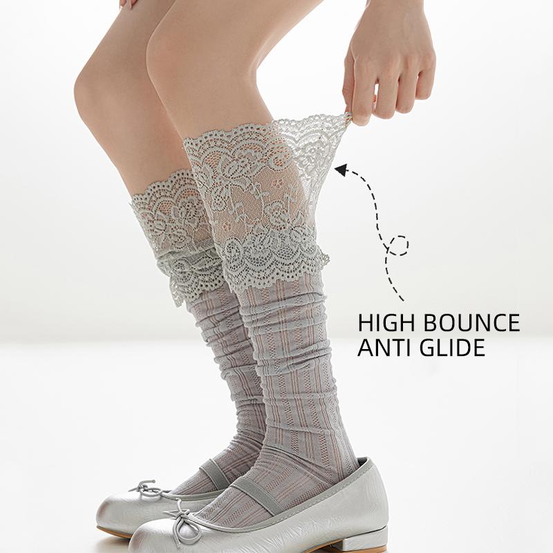 Women's Floral Lace Calf Socks Lolita Girls Thigh High Over Knee Stockings Retro Warm Boot Socks JK Style