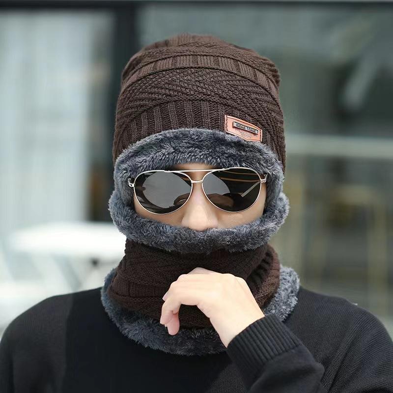Winter knitted hat men's velvet warm scarf integrated hat thickened wool cover hat women's parent-child hat