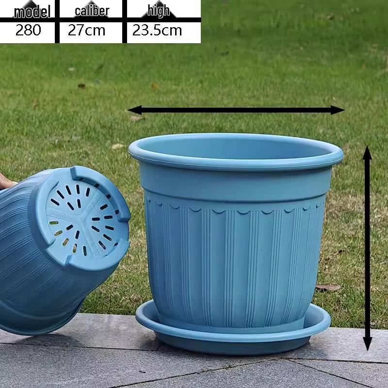 

Set of 3 Sky Blue Plastic Imitation Ceramic Flower Pots with Drainage Trays