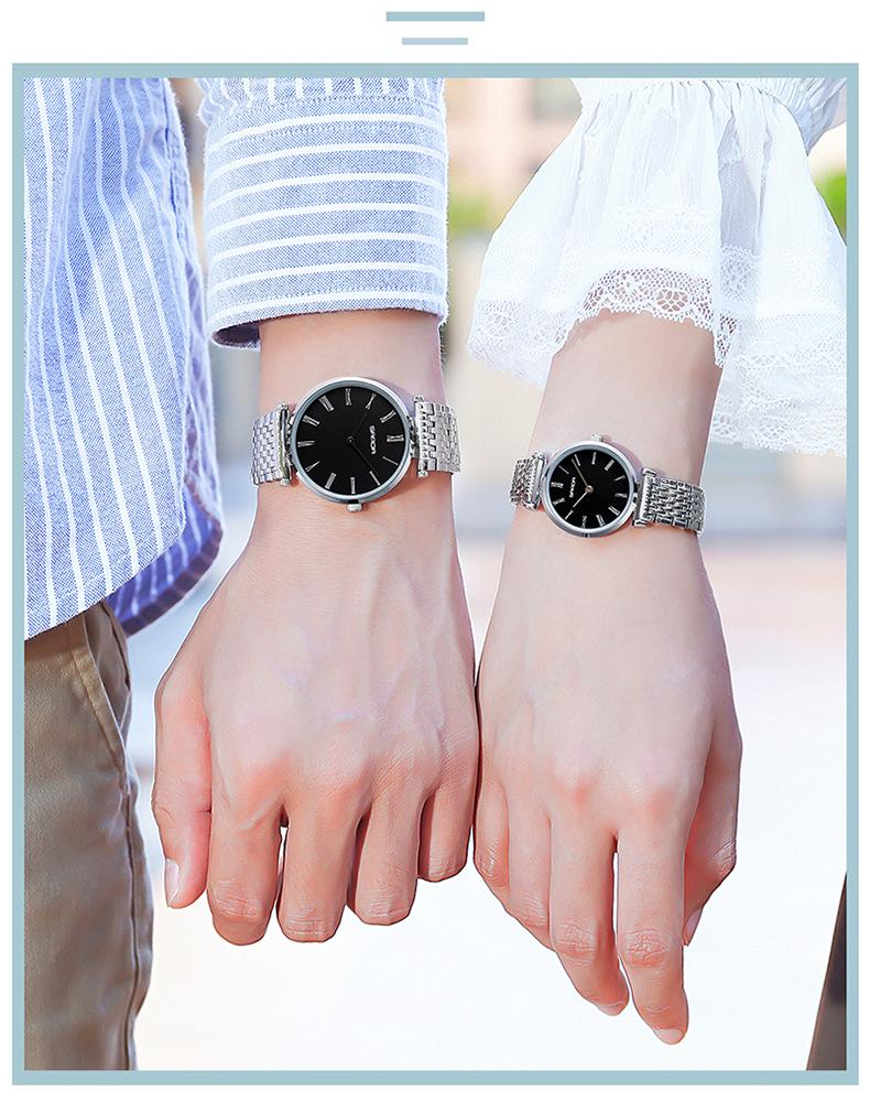 Sanda Trendy Diamond Roman Numeral Couple Watches - Steel Band, Waterproof Women's Wristwatch