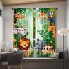 2PC Cartoon Jungle Animal Sheer Curtains - Kids Safari Themed Print Window Drapes for Children's Room Bedroom Decor