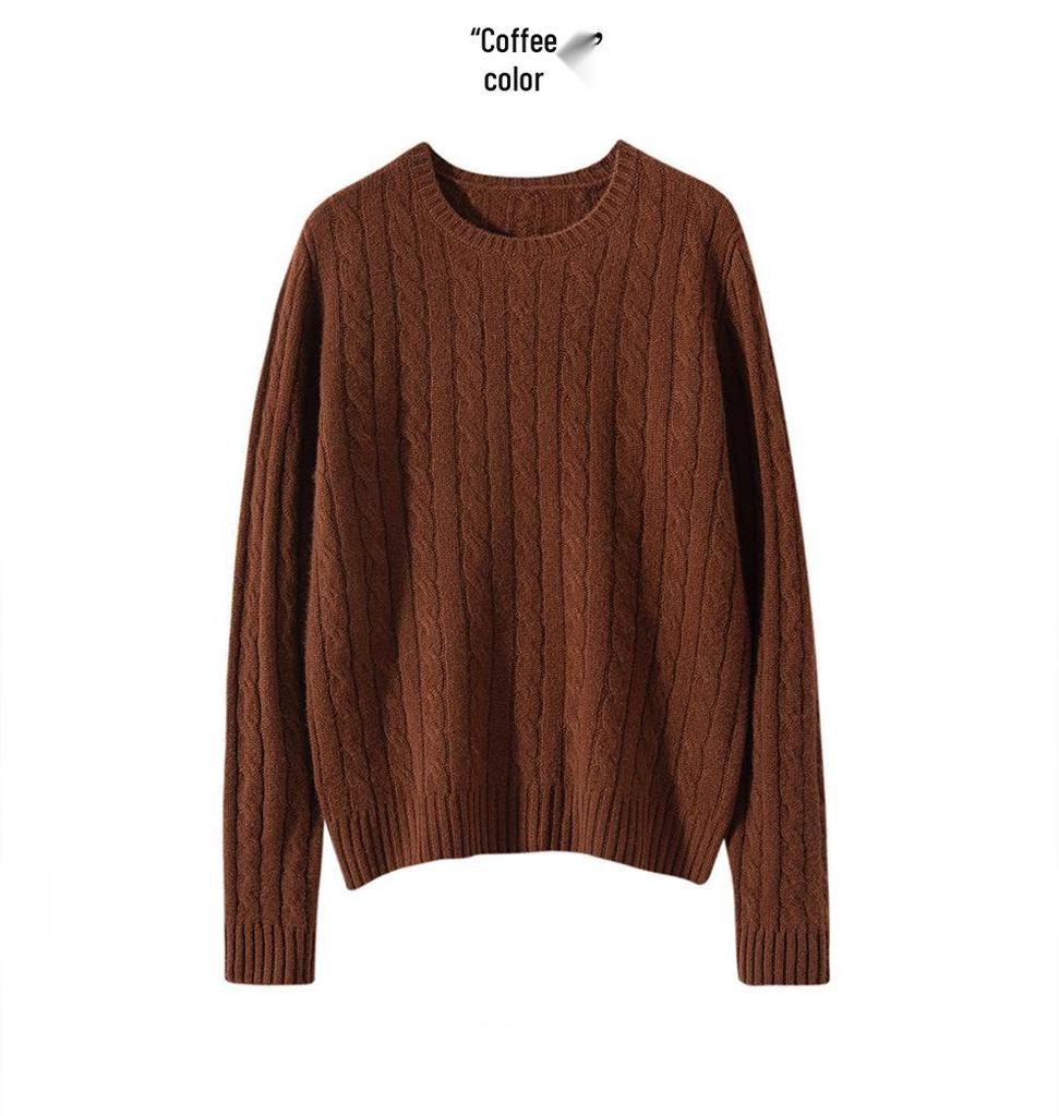 Women's Thickened Cable Knit Cashmere Sweater: Cozy & Versatile for Autumn and Winter