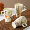 Hand Pinning Ceramic Cup with High Appearance Mug Artistic Goblet Illustration Cup Office Big Water Cup Women