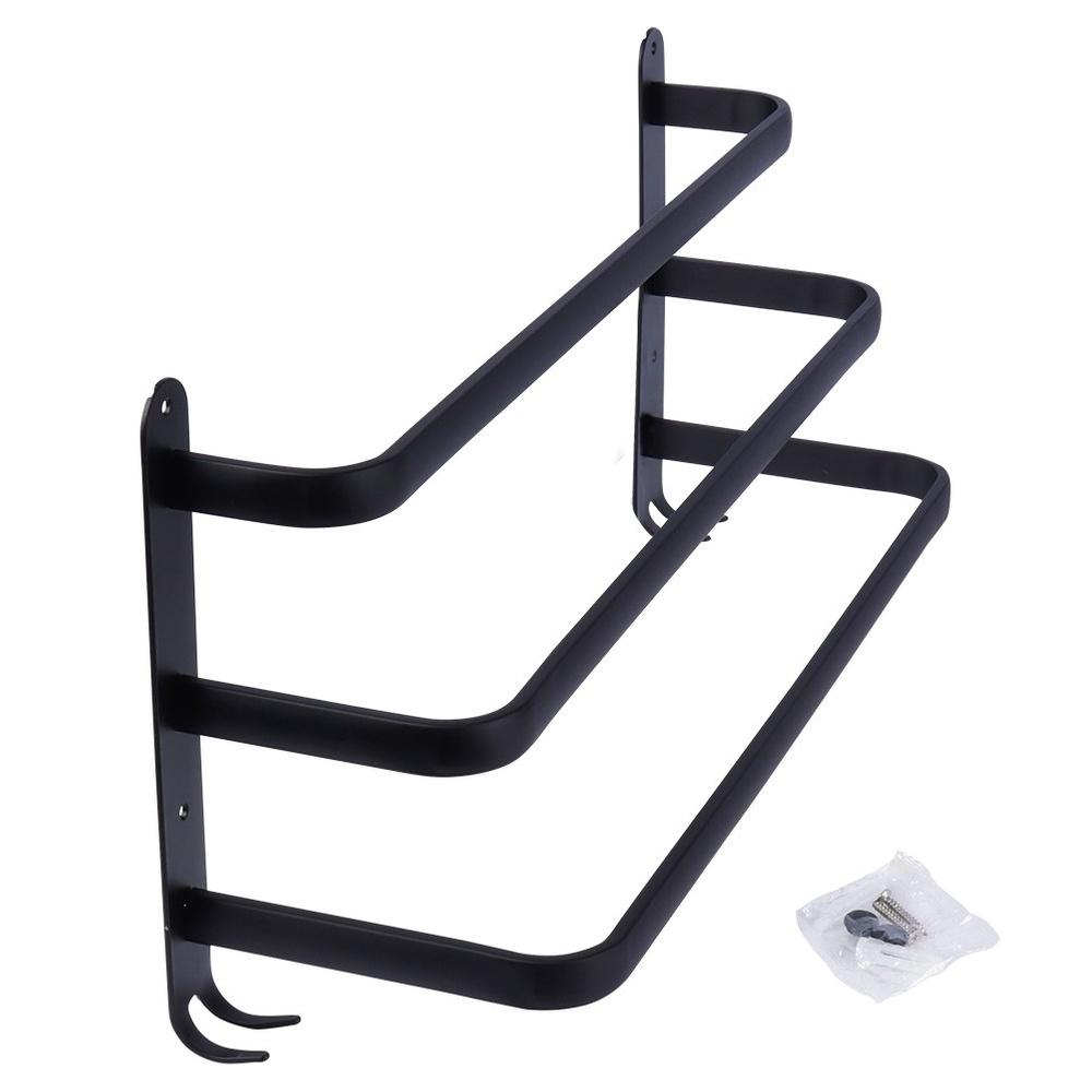 Bathroom Wall Towel Rack, Metal, Black + Hooks, 50 cm