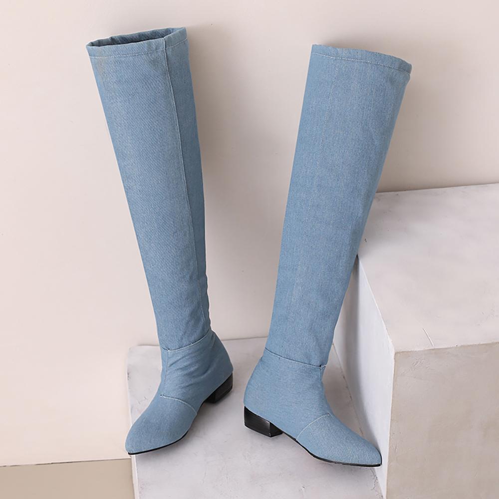 

Черные, синие женские сапоги до бедра на низком каблуке, большой размер 48 39 небесно-голубой