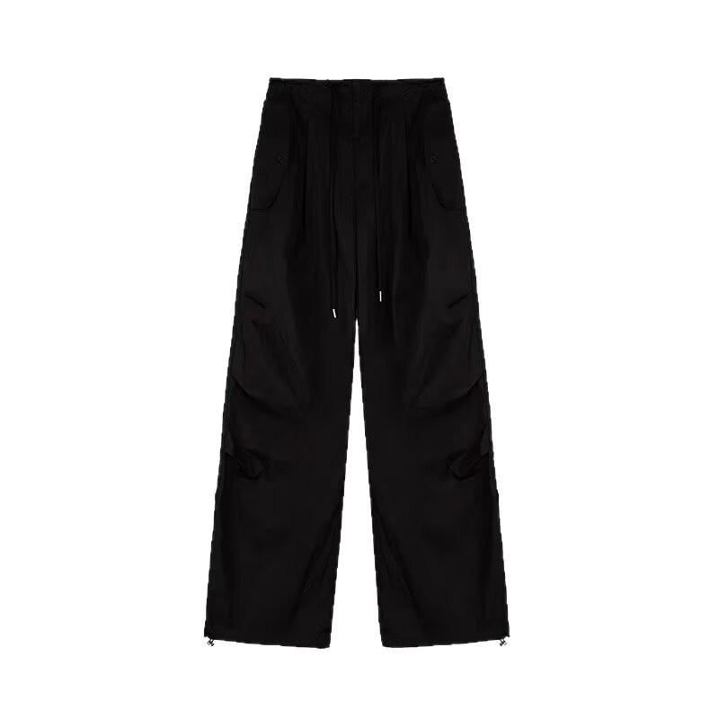Women's High-Waisted Parachute Cargo Pants - Lightweight, Quick-Drying, Wide-Leg Casual Sportswear for Spring/Summer.