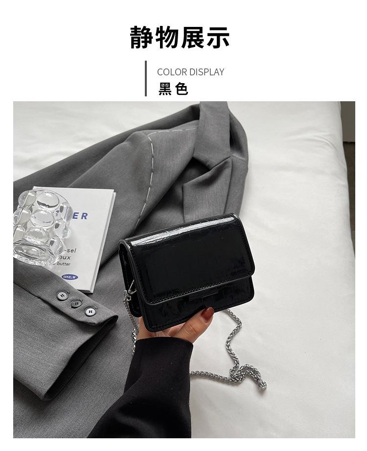 

Индивидуальная женская сумка с рисунком крокодила из лакированной кожи, лазерная мода, иностранный стиль, цепочка, простая, маленькая, квадратная, универсальная, мини 13/10/6 чёрный