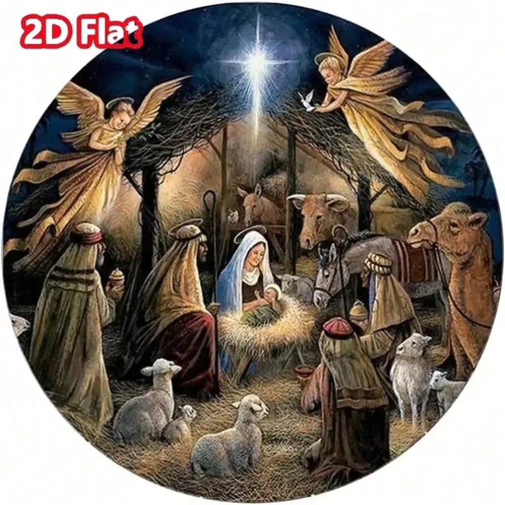Vintage Nativity Round Metal Tin Sign Retro Wall Decor for Bar Garage