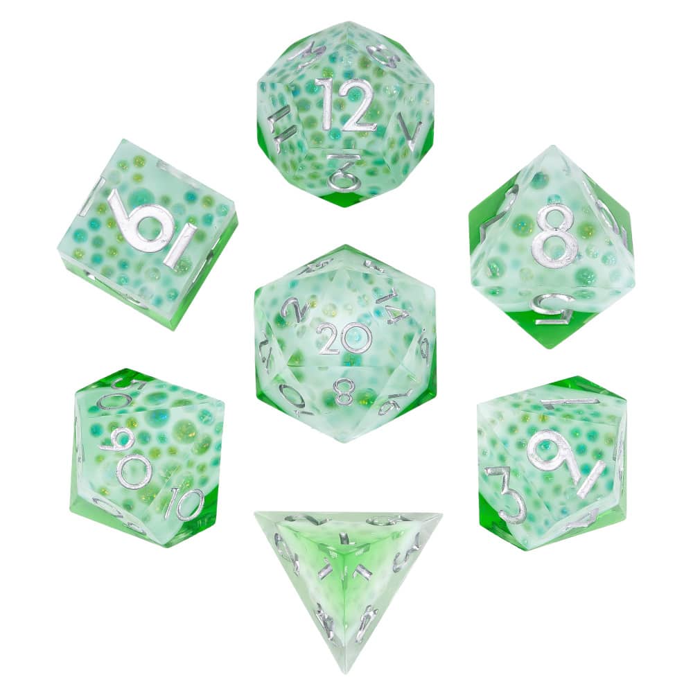 Cusdie DND Sharp Edges Dice with Small Filler 7Pcs Handcrafted D4-D20 Polyhedral Dice Set for D&D Role Playing Board Games