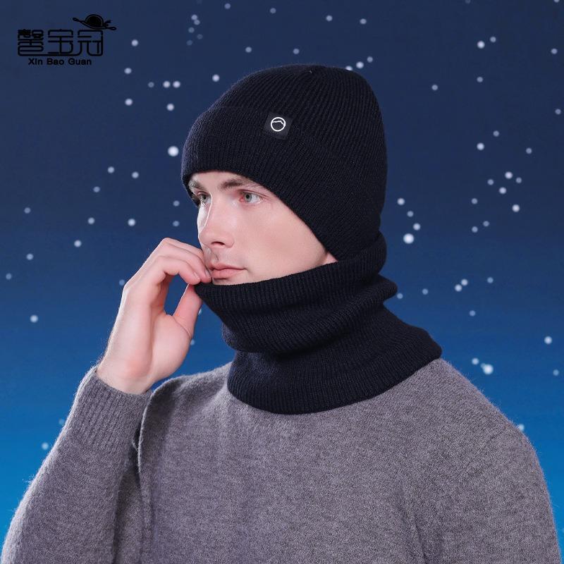 Winter Hat Gloves Scarf Set Fleece Warm Ear Protector Wool Hat Men's Cold-proof Knitted Pullover