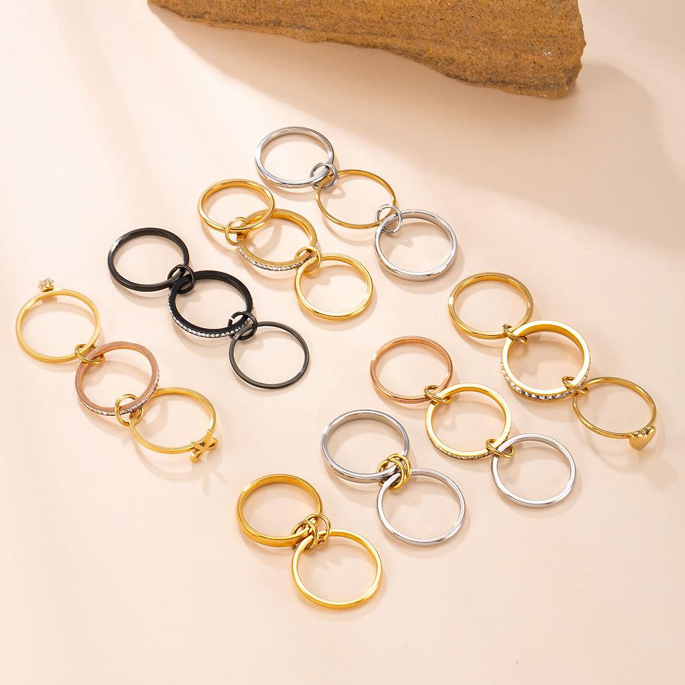 Titanium Steel Fashion Creative Plated Jewelry18k Gold Ring Three-Layer Plain Band with Inlaid Diamonds Stackable Rings Wholesale