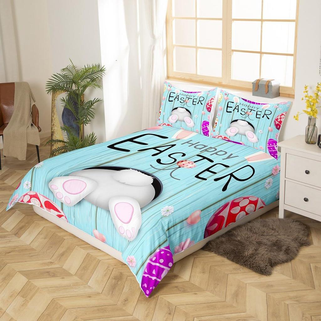 Easter Themed Duvet Cover Cute Rabbit Bedding Set Easter Egg Three-Piece Set