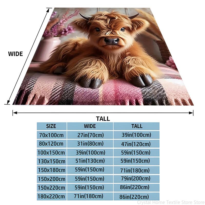Flannel Throw Blanket Highland Mini Cow HD Digital Print,suitable for sofas,beds,offices,travel,camping chairs,warm blanket Gift