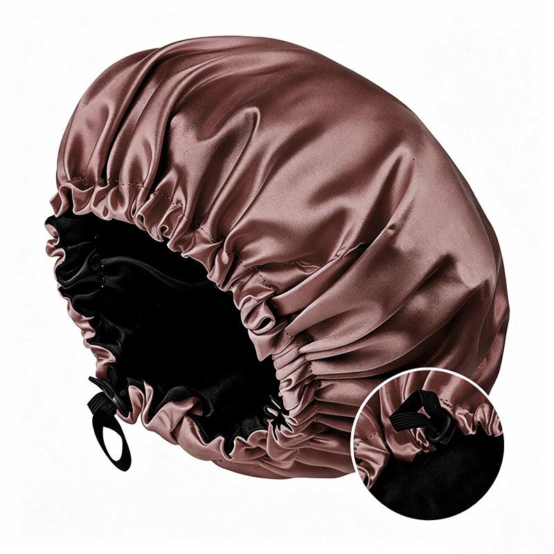 Satin nightcap double button adjustment satin nightcap, women's beauty hair care cap, shower cap