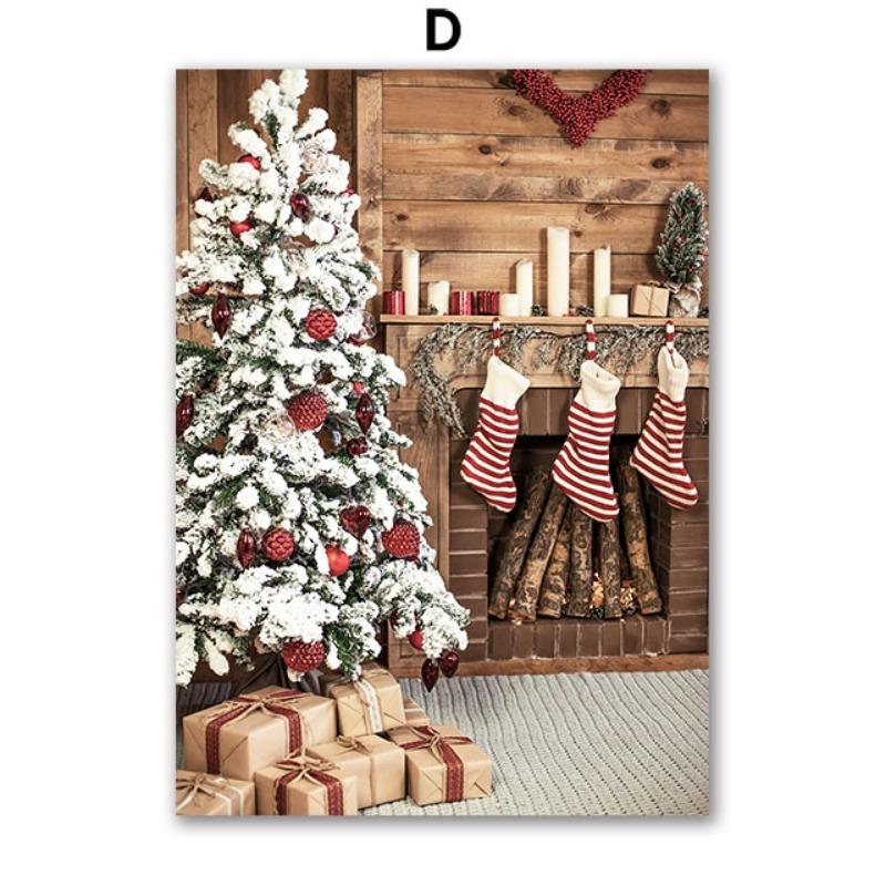 Snow Christmas Tree Cookies Orange Juice Socks Gift Wall Art Canvas Painting Posters Prints Wall Pictures For Living Room Decor