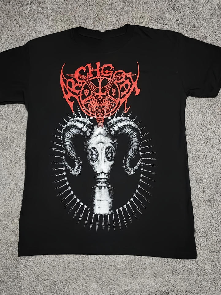 Black Cotton T shirt Men Gothic Metal Band Logo Red And White Devil Ram Skull Design Heavy Metal Rock Music Festival Wear