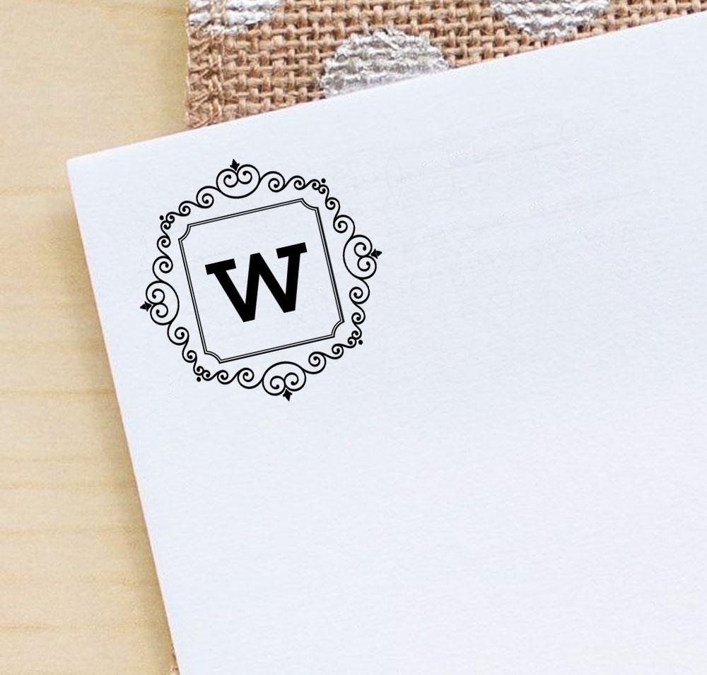 Printtoo Square Swirl Border W Alphabet Monogram Initial Office Stationery Self Inking R-40 Rubber