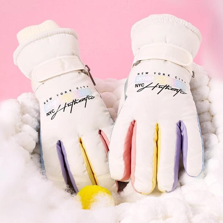2025 new ski gloves women's winter warm thickened cotton cold play snow water can ride and drive