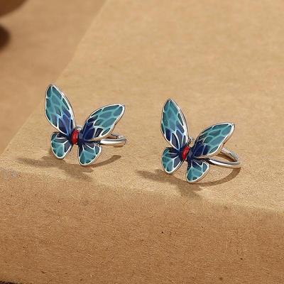 Blaue Cloisonné Schmetterlings-Clip-Ohrringe für Damen Elegante Leichte Mode-Accessoires