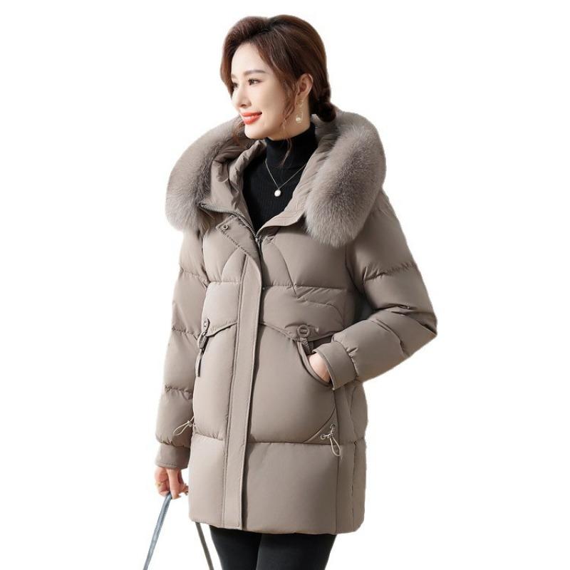 New winter mother women's clothing medium and long down jacket medium and old thickened white duck down jacket fox fur collar