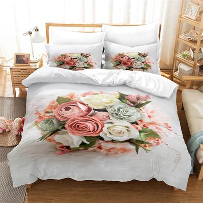 Růžové růže Povlečení Přikrývka 3D květiny Povlečení Módní Měkké Teplé Povlečení King Double Dívčí Postelová Sada Sada Povlečení