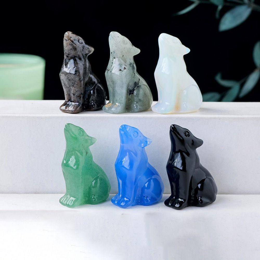 Carving Crystal Wolf Statue Natural Animal Ornament Feng Shui Ornament Crystal Little Wolf  Office