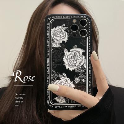 Retro Weiße Rose Blume Telefon Fall Für Iphone 11 12 Pro Max 13 Mini X Xr Xsmax 7 8 Plus Leder Silikon Weiche Stoßfest Abdeckung