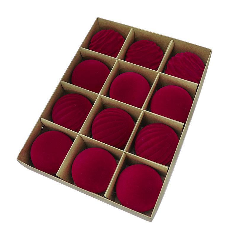Dark Velvet Christmas Ornaments Set - 12 Flocked 8cm Balls