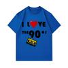 Men's 100% Cotton Crew Neck Short Sleeve T-Shirt, I Love The 90s Cassette Tape Pattern Casual Retro Vintage Graphic Tee for Daily Wear