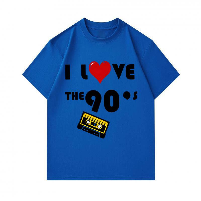 Men's 100% Cotton Crew Neck Short Sleeve T-Shirt, I Love The 90s Cassette Tape Pattern Casual Retro Vintage Graphic Tee for Daily Wear