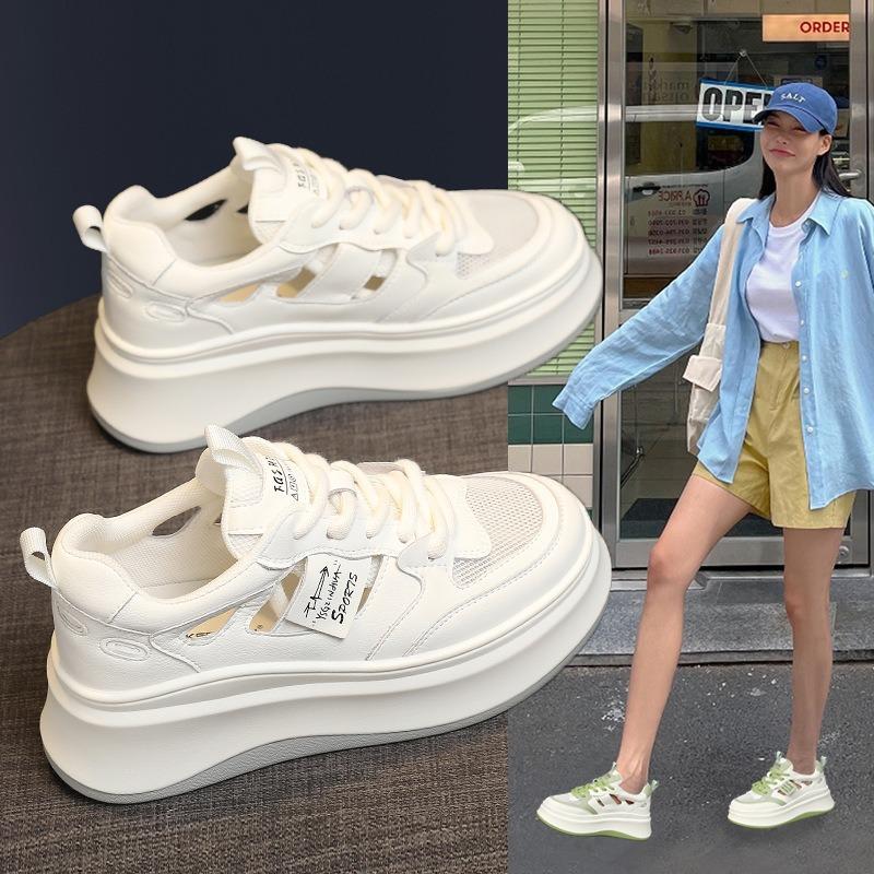 Hollow women's shoes summer new sandals small breathable inner height increase small white shoes thick-soled versatile muffin shoes