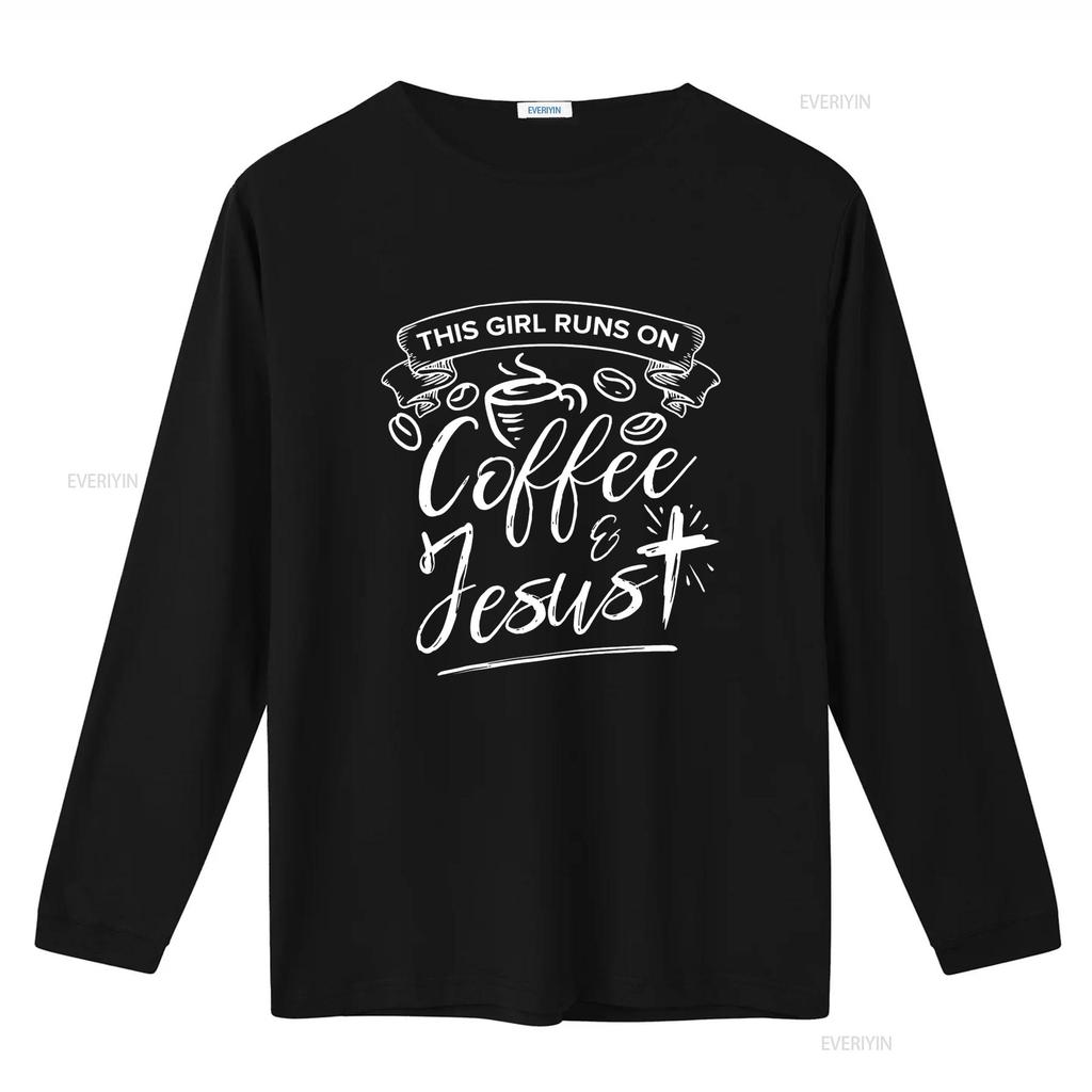This Girl Runs On Coffee And Jesus T Shirt Faith Lover  vintage Washed Comfortable Top For Everyday Wear Casual Stretched