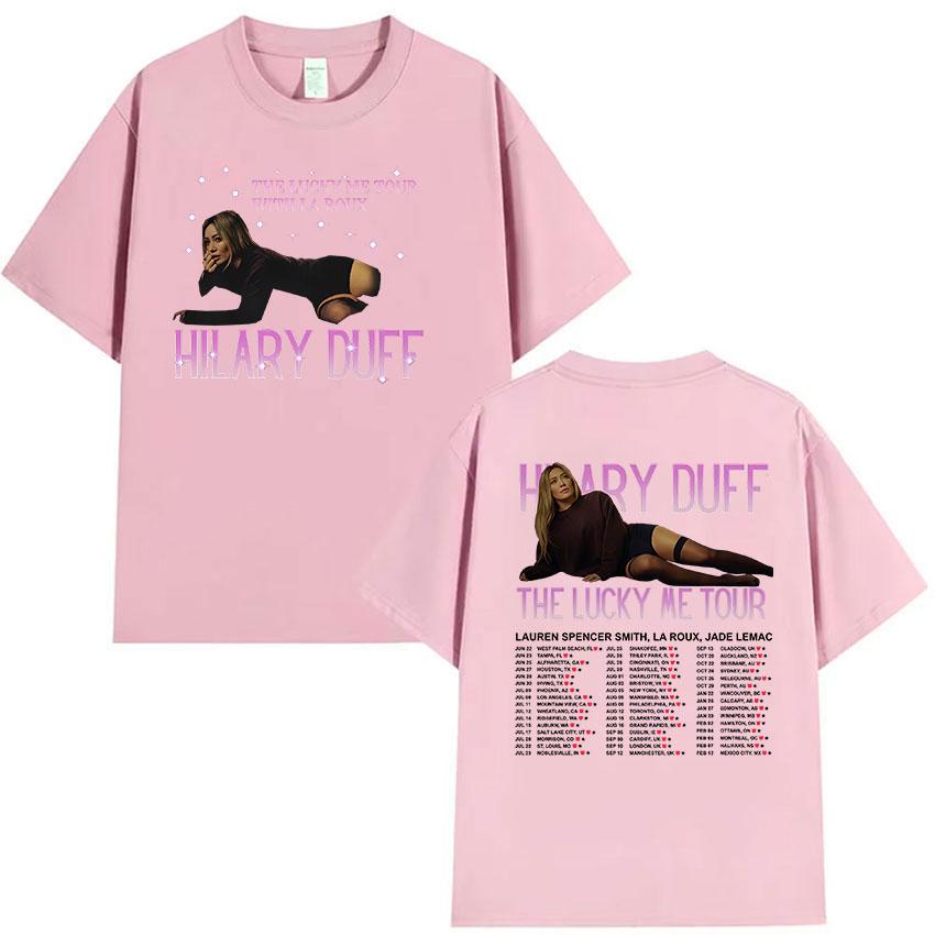 Hilary Duff The Lucky Me Tour 2026 Print T-shirt Unisex Dames Vintage Mode Korte Mouw T-shirts 100% Katoen T-shirt Streetwear