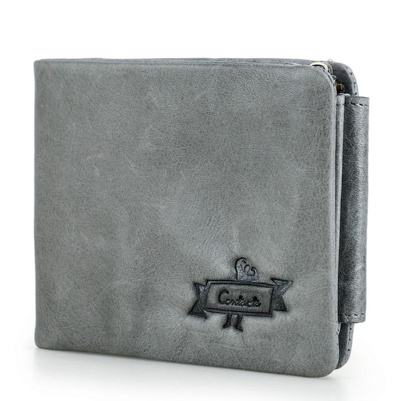 Black Angel Genuine Leather Men's Trifold Wallet - Horizontal Multifunction Design