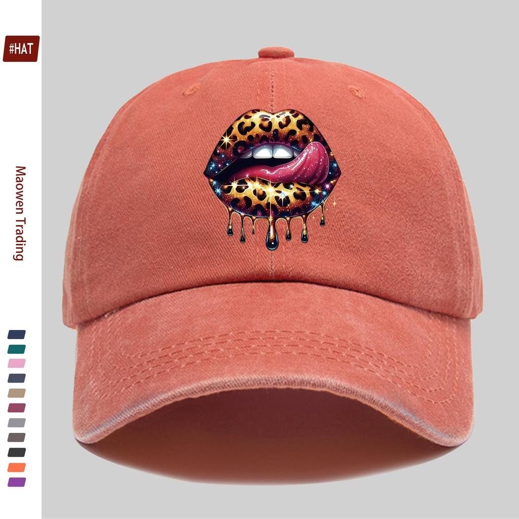 Pc Leopard Print Lip Pattern Baseball Cap Party Prom Music Festival Decor Papa Hat Truck Driver Sun Hat Washable Adjustabl