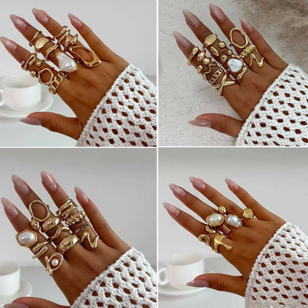 PuRui Vintage Multi piece Set Creative Unique Disign Imitation Zircon Open Rings Kncukle for Women Summer Festival Zircon Gift