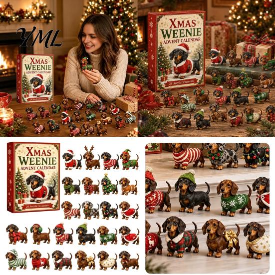Holiday Gift 2026 Dog Christmas Advent Calendar, 24-Day Ornaments Countdown Calendar with 24 Day Box Pcs 2D Acrylic Figures for Lovers, Home